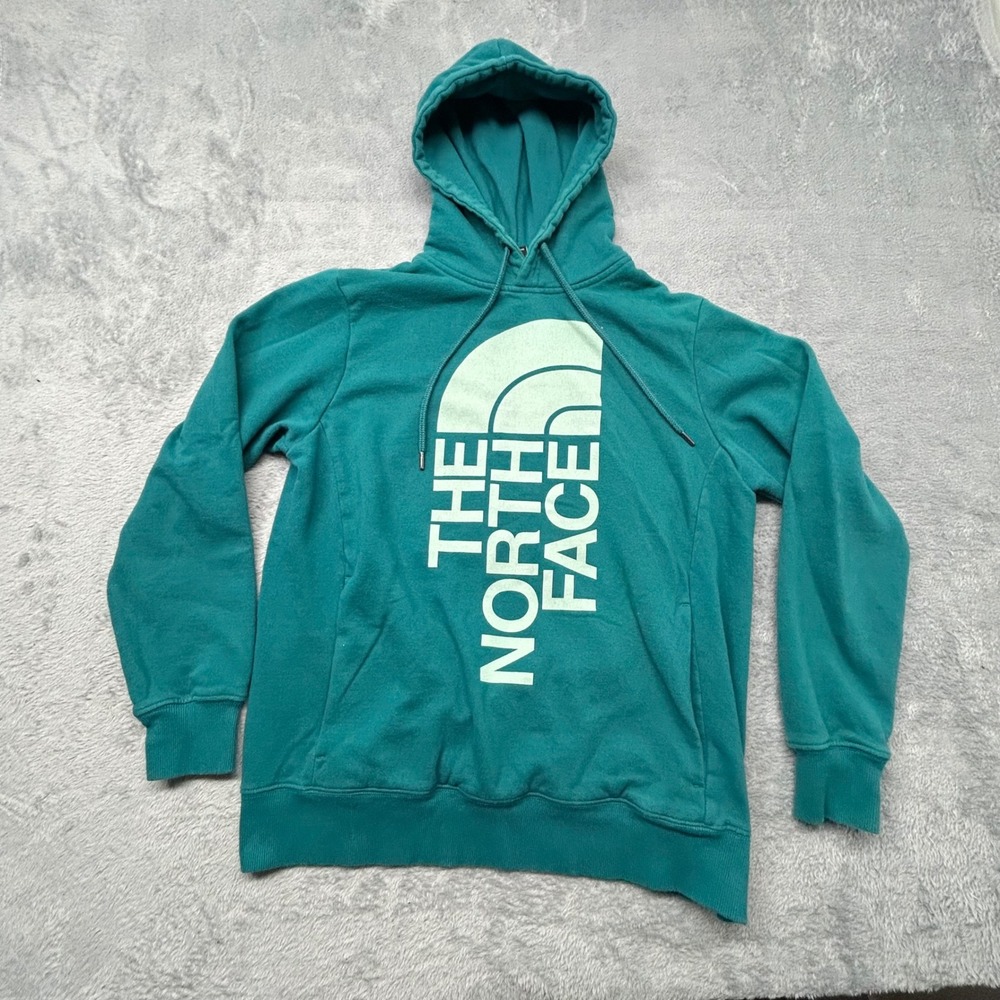 The North Face Womens Teal Green Graphic Logo Pullover Hoodie Size M